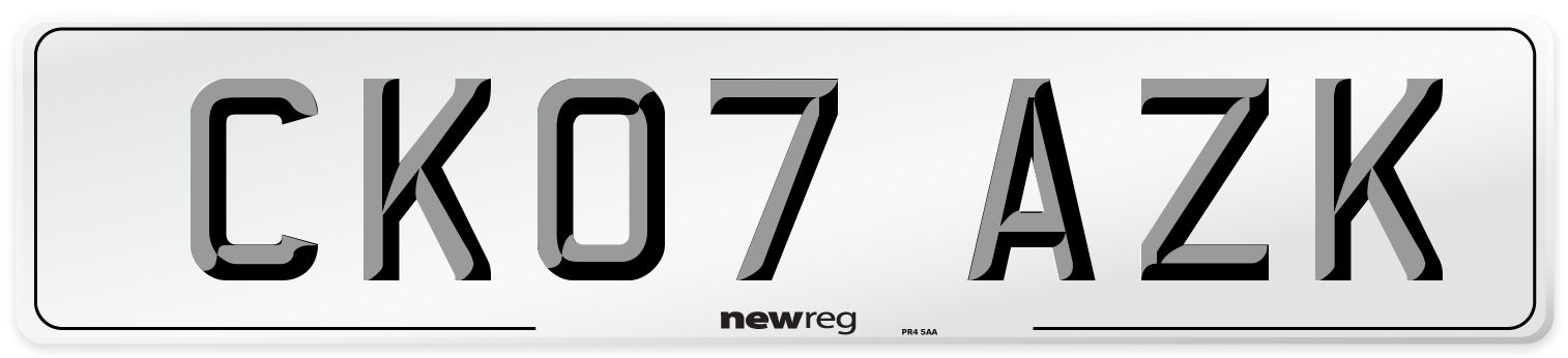 CK07 AZK Number Plate from New Reg